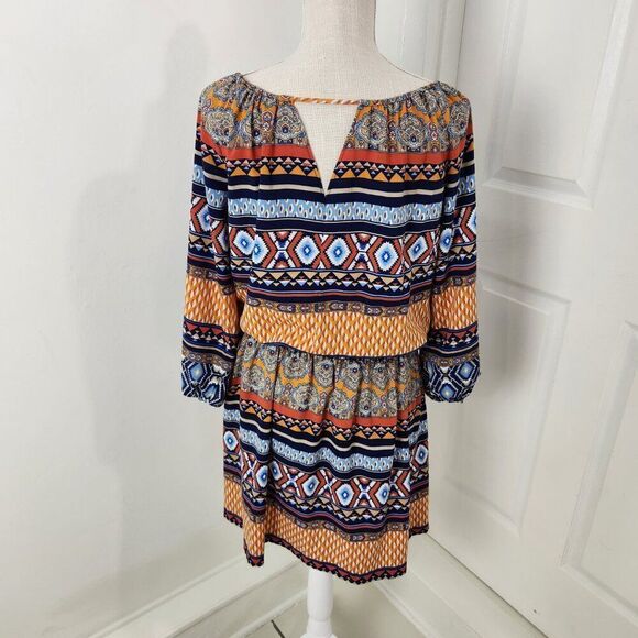 Betsey Johnson Dress Womens 12 Peasant Smocked Waist Boho Aztec Southwestern - Picture 15 of 16
